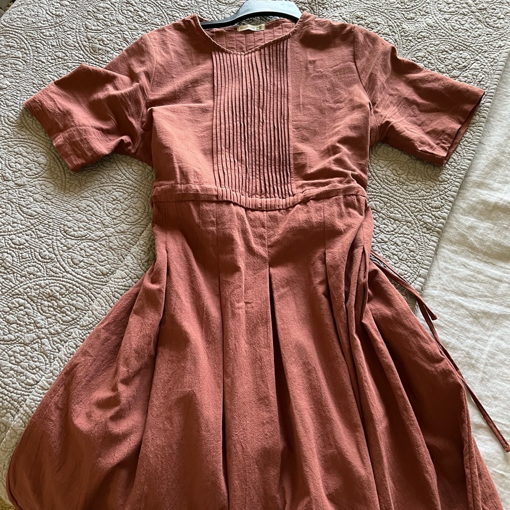 Etsy custom made cotton pleated midi dress clay